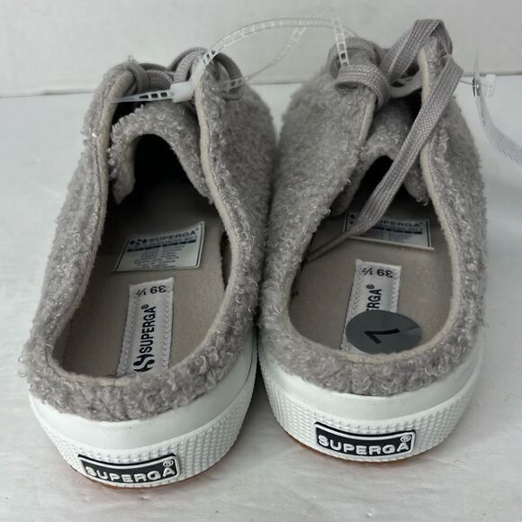 NWOT! Superga Slip On Shearling Mule Round Toe Light Gray Women S3112mw Sneakers - Picture 5 of 14